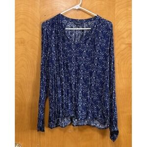 Lucky Brand Womens  Mixed Floral Print Boho Peasant Blouse‎ Viscose Sz Small